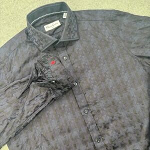 Robert‎ Graham Shirt Mens 39 15.5 (Fits Large) Geometric Print Black Embroidered